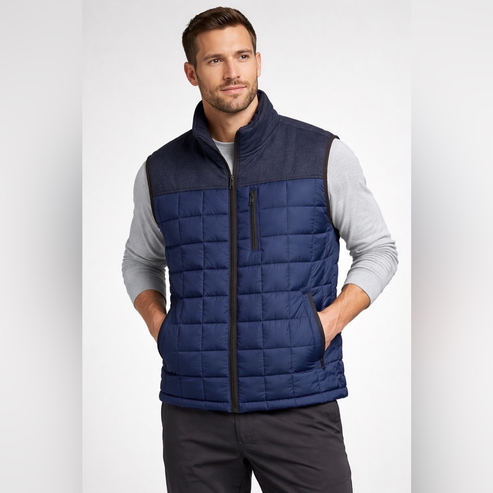 Roundtree & Yorke Mens XXL Blue Puffer Vest Quilted Full Zip